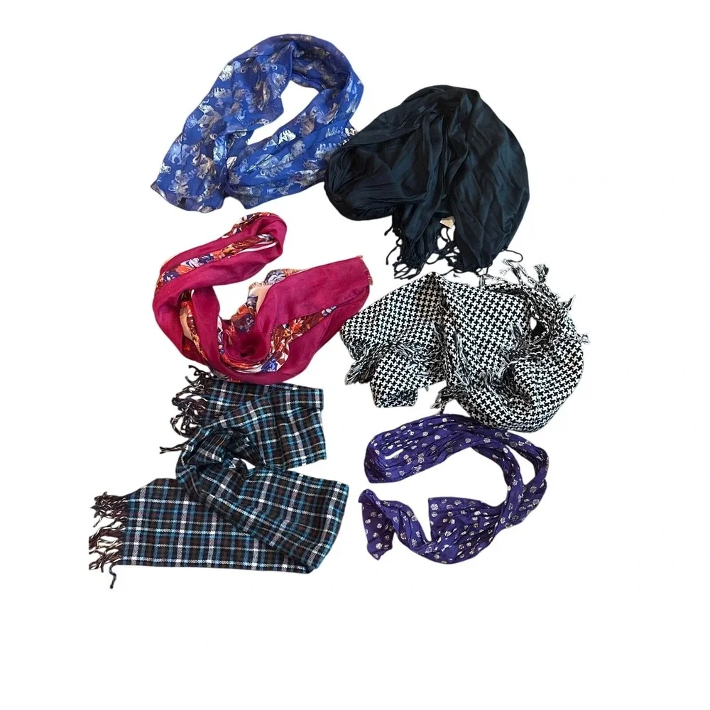 Scarf Lot - 6pc,‎ EUC Black blue Houndstooth floral plaid